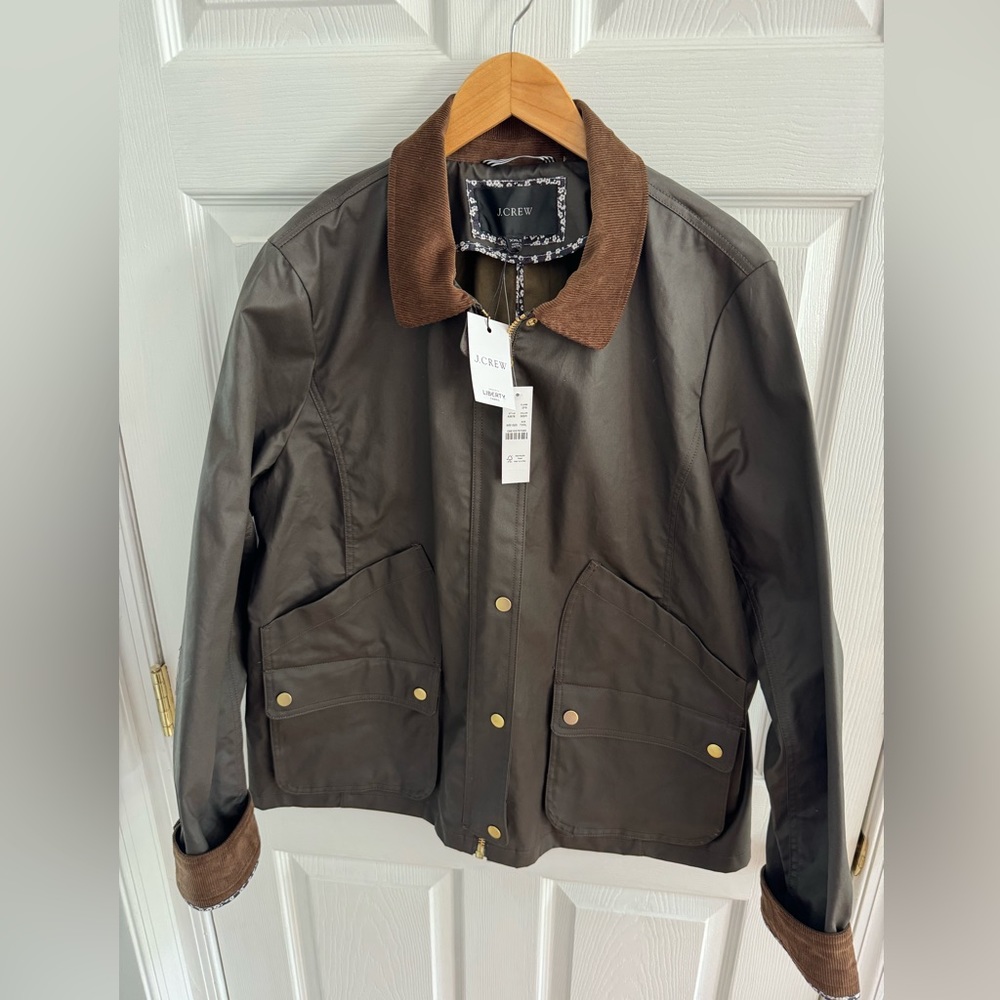 JCrew Barn Jacket with coated cotton outer layer.  In olive. NWT XXL tall.